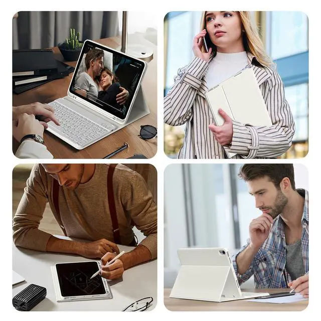 Alt view image 5 of 5 - SZPSGC for iPad (A16) 11th/10th Generation Case with Keyboard, 11 Inch/10.9 Inch iPad (2025/2022), Detachable Wireless Bluetooth Keyboard, Stand Folio Cover with Pencil Holder, Cream White