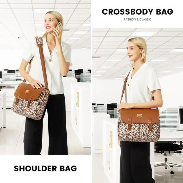 Alt view image 2 of 5 - LOVEVOOK Laptop Bag for Women, Large Capacity Work Computer Bags Briefcase, Cute Shoulder Messenger Bag, Tote Purse Laptop Sleeve Case Fits 15.6-inch Laptop, Leopard Print-Brown Pro