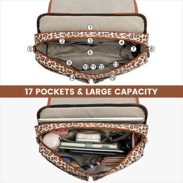 Alt view image 3 of 5 - LOVEVOOK Laptop Bag for Women, Large Capacity Work Computer Bags Briefcase, Cute Shoulder Messenger Bag, Tote Purse Laptop Sleeve Case Fits 15.6-inch Laptop, Leopard Print-Brown Pro