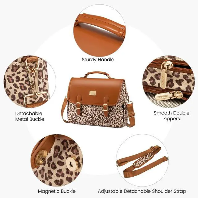 Alt view image 5 of 5 - LOVEVOOK Laptop Bag for Women, Large Capacity Work Computer Bags Briefcase, Cute Shoulder Messenger Bag, Tote Purse Laptop Sleeve Case Fits 15.6-inch Laptop, Leopard Print-Brown Pro