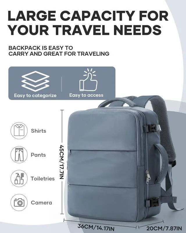 Alt view image 2 of 5 - bergsalz Large Travel Backpack For Women Men,Carry On Backpack For Traveling On Airplanes,Personal Item Travel Bag Laptop Work Backpacks Grey Blue