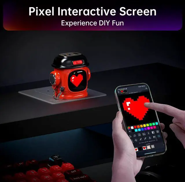 Alt view image 4 of 5 - Divoom Dipow 65W USB-C Charger 3-Port Fast GaN Charger with DIY Pixel Display Foldable Compact Wall Block Power Adapter for iPhone 16/15 MacBook iPad Galaxy S23/S24 Switch (with 100w Cable) (Red)