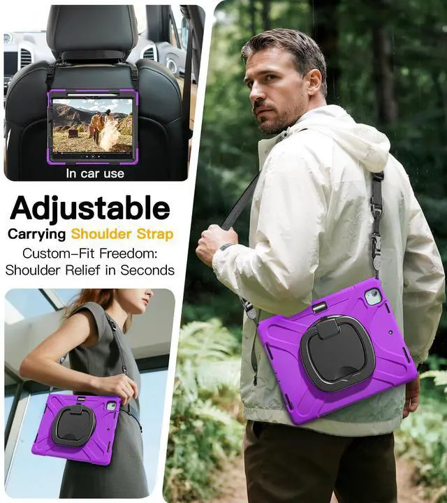 Alt view image 5 of 5 - BRAECN Case for iPad Air 13 Inch M3 2025/ M2 2024 & iPad Pro 12.9 6th/5th/4th/3rd Gen: Military Grade Silicone Protective Cover with Pencil Holder, Kickstand, Swivel Handle, Shoulder Strap, Purple