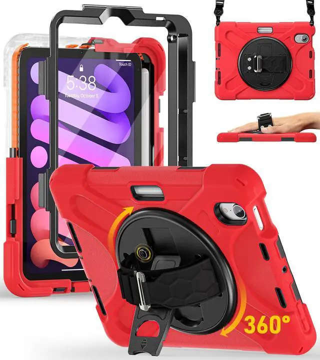 Main image of BRAECN for iPad mini 7(A17 Pro)/ 6 case 2024/2021 8.3 inch Heavy Duty Shockproof Protective with Pencil Holder Screen Protector 360°Rotating Stand Handle Full Body Cover Shoulder Strap Kids Friendly