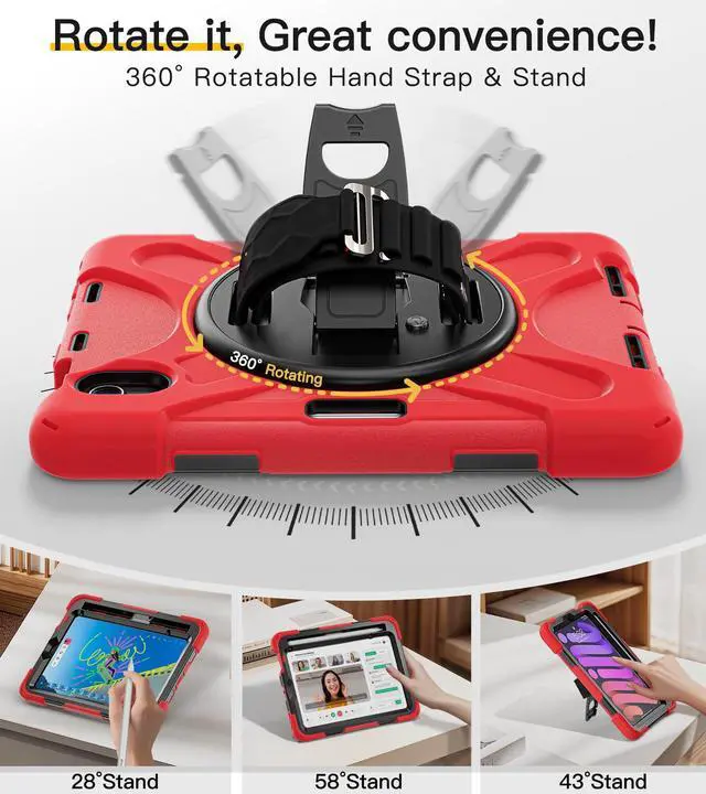 Alt view image 4 of 5 - BRAECN for iPad mini 7(A17 Pro)/ 6 case 2024/2021 8.3 inch Heavy Duty Shockproof Protective with Pencil Holder Screen Protector 360°Rotating Stand Handle Full Body Cover Shoulder Strap Kids Friendly