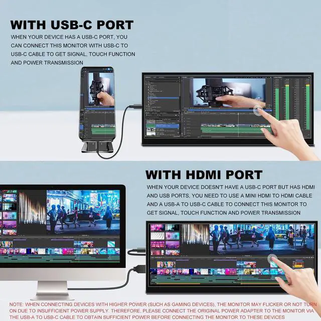 Alt view image 2 of 5 - Prechen 12.3 Inch Touchscreen Secondary Monitor, IPS Stretched Bar LCD Travel Touch Display 1920 * 720 HDMI USBC, Portable Touch Screen for Laptop Computer Windows Aida64 GPU CPU RAM Monitoring