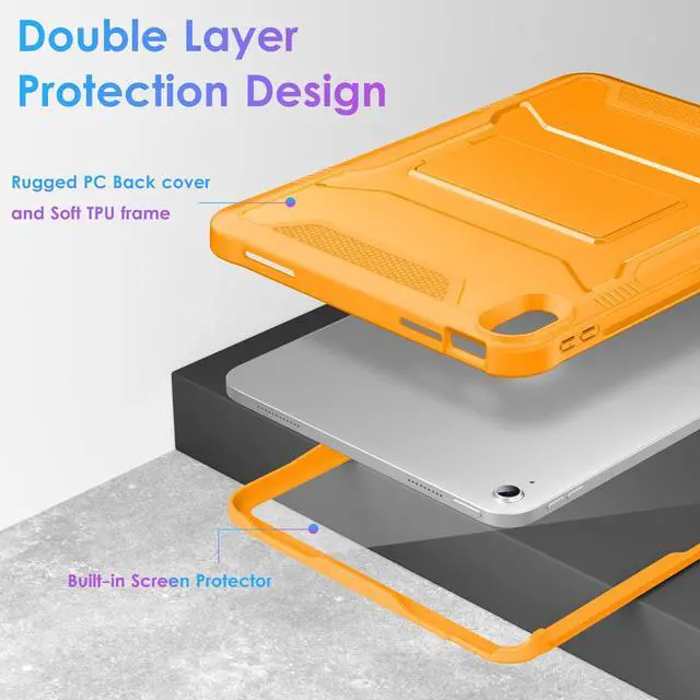 Alt view image 3 of 5 - DTTO Case for iPad (A16) 11th Generation 11-Inch 2025, iPad 10th Generation 10.9-Inch 2022, Durable Shockproof Full Body Protective Cover with Built-in Screen Protector, Orange