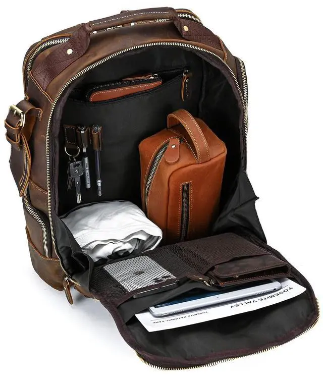 Alt view image 4 of 5 - SAIION Vintage Full Grain Leather Backpack for Men, 16" Laptop Rucksack For Men Hiking Trave Work Business Bag, 9517 Brown