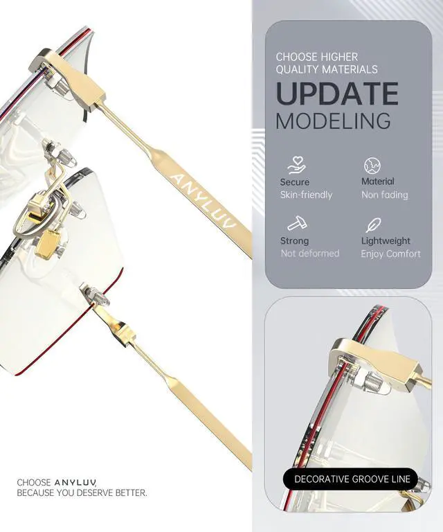 Alt view image 3 of 5 - ANYLUV Rimless Blue Light Glasses Men Women, Fashion Oversized Lens Blue Light Blocking Glasses with Lightweight Metal Temple