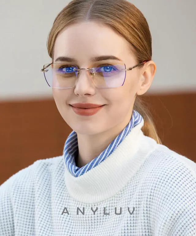 Alt view image 2 of 5 - ANYLUV Rimless Blue Light Glasses Men Women, Fashion Oversized Lens Blue Light Blocking Glasses with Lightweight Metal Temple