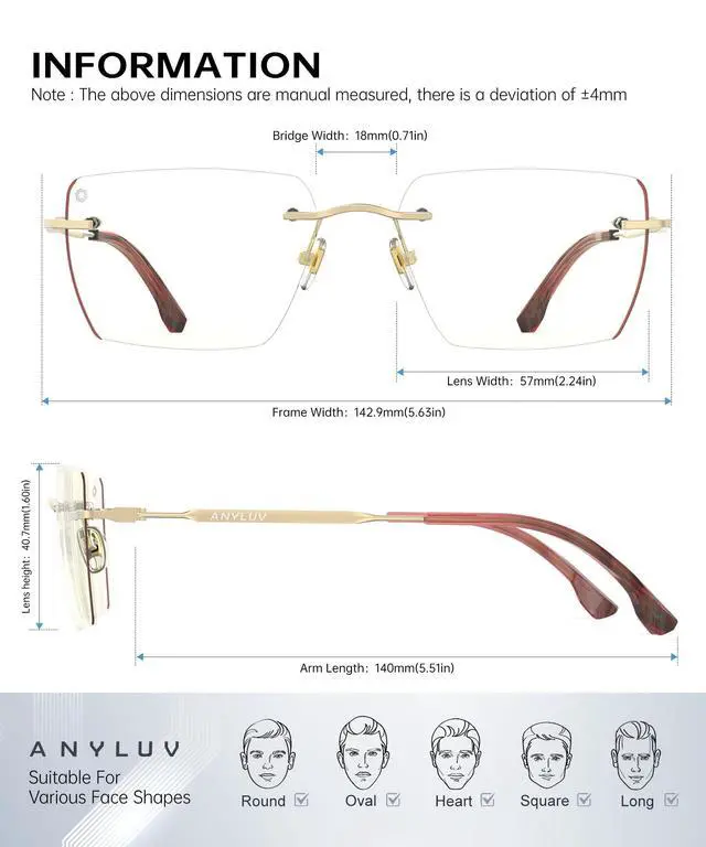 Alt view image 4 of 5 - ANYLUV Rimless Blue Light Glasses Men Women, Fashion Oversized Lens Blue Light Blocking Glasses with Lightweight Metal Temple