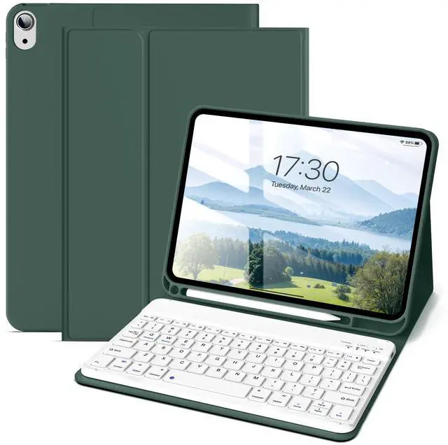 Main image of JKSML for iPad 11/10th Generation Case with Keyboard 11-inch A16 2025 10th Gen 10.9 Inch 2022 Wireless Detachable Folio Keyboard Cover Thin & Light with Pencil Holder (Dark Green)