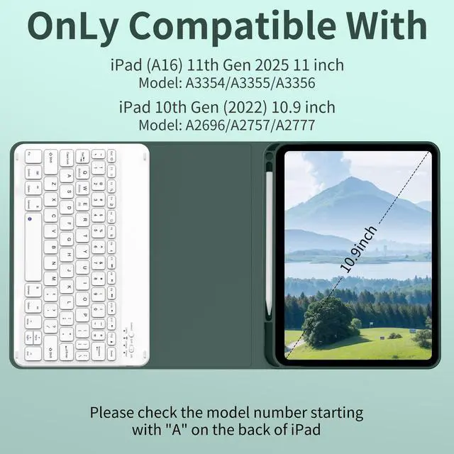 Alt view image 2 of 5 - JKSML for iPad 11/10th Generation Case with Keyboard 11-inch A16 2025 10th Gen 10.9 Inch 2022 Wireless Detachable Folio Keyboard Cover Thin & Light with Pencil Holder (Dark Green)