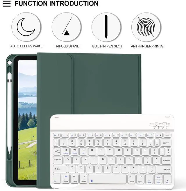 Alt view image 3 of 5 - JKSML for iPad 11/10th Generation Case with Keyboard 11-inch A16 2025 10th Gen 10.9 Inch 2022 Wireless Detachable Folio Keyboard Cover Thin & Light with Pencil Holder (Dark Green)