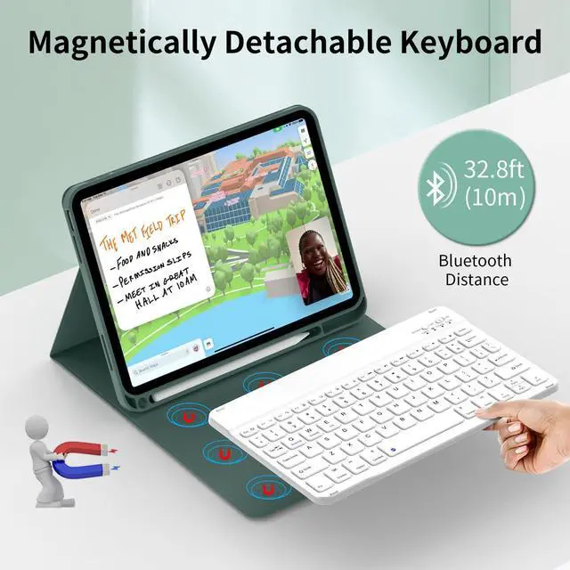 Alt view image 4 of 5 - JKSML for iPad 11/10th Generation Case with Keyboard 11-inch A16 2025 10th Gen 10.9 Inch 2022 Wireless Detachable Folio Keyboard Cover Thin & Light with Pencil Holder (Dark Green)