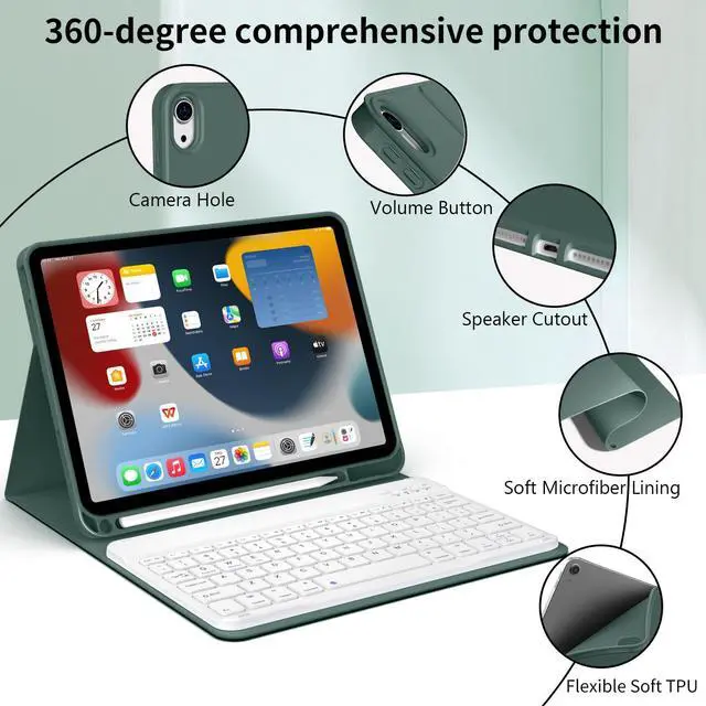 Alt view image 5 of 5 - JKSML for iPad 11/10th Generation Case with Keyboard 11-inch A16 2025 10th Gen 10.9 Inch 2022 Wireless Detachable Folio Keyboard Cover Thin & Light with Pencil Holder (Dark Green)