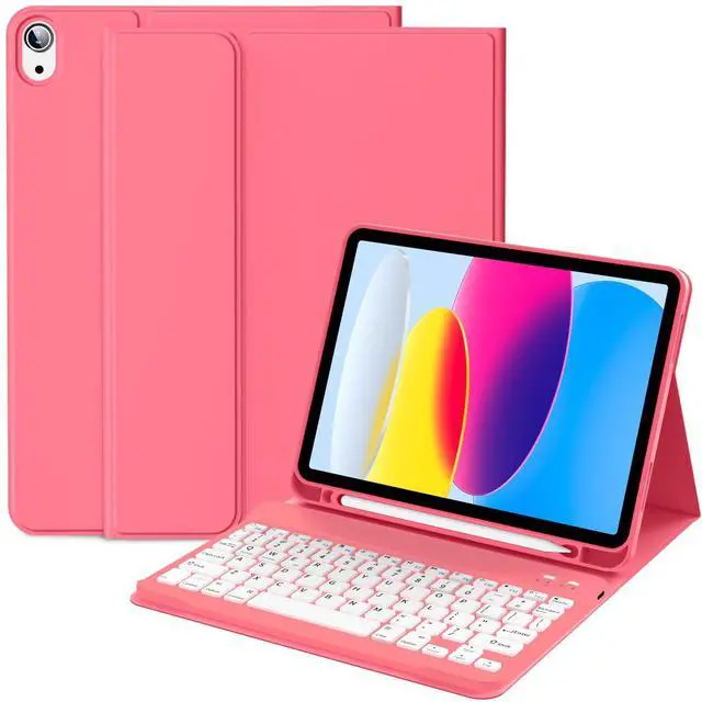 Main image of IAMKHO Keyboard Case for iPad (A16) 11th Generation 11 Inch 2025, iPad 10th Generation 10.9 Inch 2022 with Built-in Left Side Pencil Holder, Detachable Wireless Bluetooth Keyboard Case, Red-1