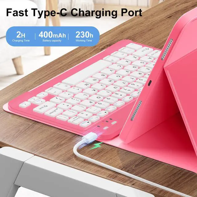 Alt view image 4 of 5 - IAMKHO Keyboard Case for iPad (A16) 11th Generation 11 Inch 2025, iPad 10th Generation 10.9 Inch 2022 with Built-in Left Side Pencil Holder, Detachable Wireless Bluetooth Keyboard Case, Red-1