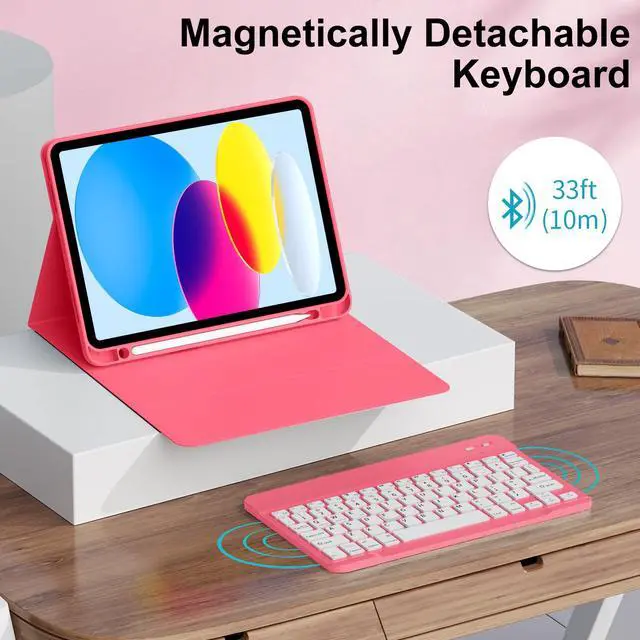 Alt view image 5 of 5 - IAMKHO Keyboard Case for iPad (A16) 11th Generation 11 Inch 2025, iPad 10th Generation 10.9 Inch 2022 with Built-in Left Side Pencil Holder, Detachable Wireless Bluetooth Keyboard Case, Red-1