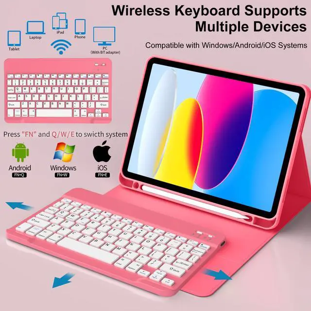 Alt view image 3 of 5 - IAMKHO Keyboard Case for iPad (A16) 11th Generation 11 Inch 2025, iPad 10th Generation 10.9 Inch 2022 with Built-in Left Side Pencil Holder, Detachable Wireless Bluetooth Keyboard Case, Red-1