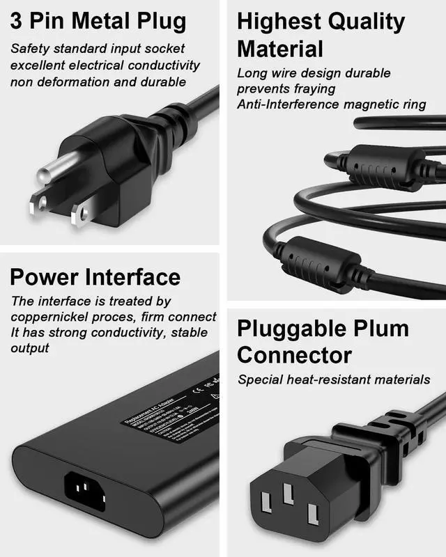 Alt view image 4 of 5 - Ryaobwu 240W 180W Laptop Charger Compatible with Dell Alienware M15 R2 R3 R4 R5 R6 R7 M17 M18 X15 X16 X17 G3 G5 G7 G15,Precision M6800 7730 7710 7510 7520 M4300 7680 AC Power Adapter