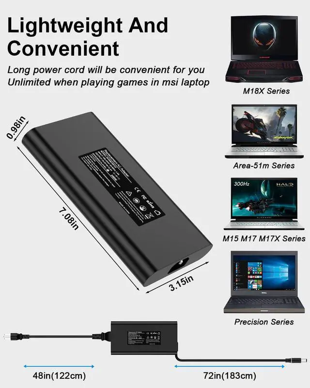 Alt view image 5 of 5 - Ryaobwu 240W 180W Laptop Charger Compatible with Dell Alienware M15 R2 R3 R4 R5 R6 R7 M17 M18 X15 X16 X17 G3 G5 G7 G15,Precision M6800 7730 7710 7510 7520 M4300 7680 AC Power Adapter