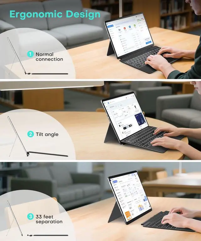 Alt view image 5 of 5 - Surface Pro Keyboard, Wireless Type Cover for Microsoft Surface Pro 11/10/9/8/X 13 inch, Ultra-Slim Portable Magnetic Bluetooth Keyboard with 7 Color Backlit, Pen Holder, Trackpad