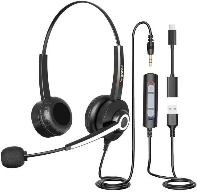 Main image of Wantek USB Headset with Microphone for PC, Computer Laptop Headset with Call Answer Button for MS Teams & IP Phones, Lightweight Design & Memory Foam Cushions for All-Day Comfort