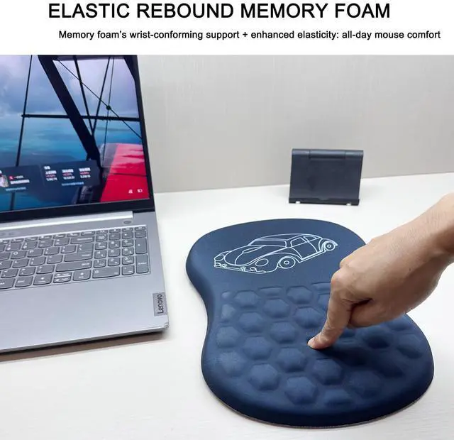 Alt view image 4 of 5 - Ergonomic Mouse Pad with Wrist Support and Memory Foam Massage Bulge,Slope Mousepad with Wrist Rest to Relieve Wrist Pain, Large 12x8 inch, Cute Car