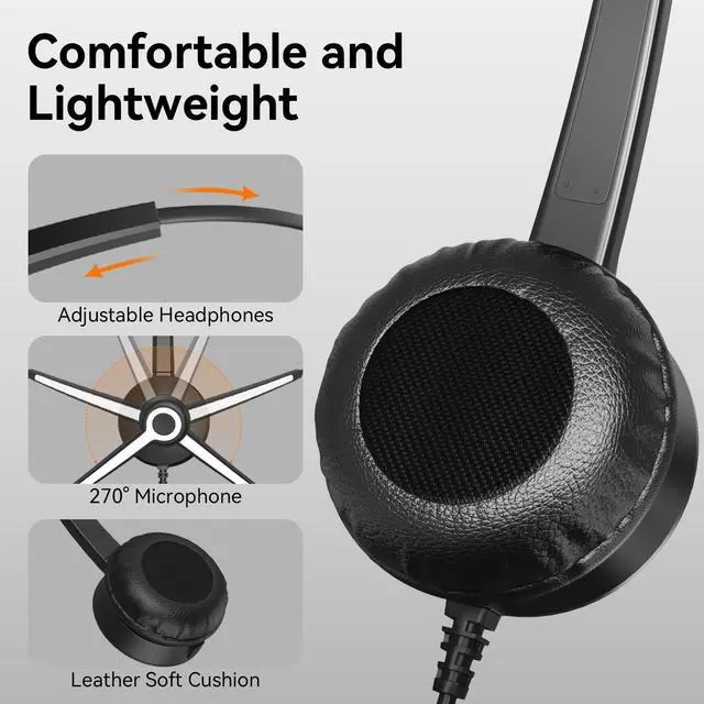 Alt view image 4 of 5 - Wantek USB Headset with Microphone for PC, Computer Laptop Headset with Call Answer Button for MS Teams & IP Phones, Lightweight Design & Memory Foam Cushions for All-Day Comfort