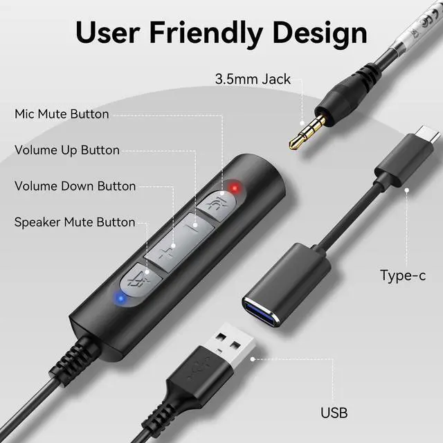 Alt view image 5 of 5 - Wantek USB Headset with Microphone for PC, Computer Laptop Headset with Call Answer Button for MS Teams & IP Phones, Lightweight Design & Memory Foam Cushions for All-Day Comfort