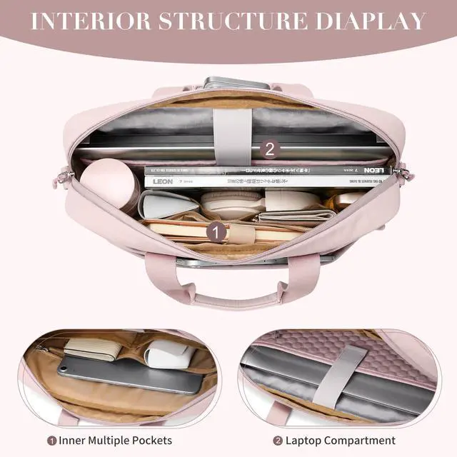 Alt view image 2 of 5 - GOLF QUALITY Laptop Tote Bag for Women Casual Tote Bag for Business Teacher Carry On Crossbody Bag,16 In,Pink