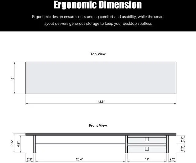 Alt view image 5 of 5 - FENSULN DualTier Monitor Stand Riser with Drawers, Desktop Organizer Shelf Storage for Computer Screen 2 Monitors, Supports for PC Computer Monitor, Printer, Heavy TV Riser Beige and White