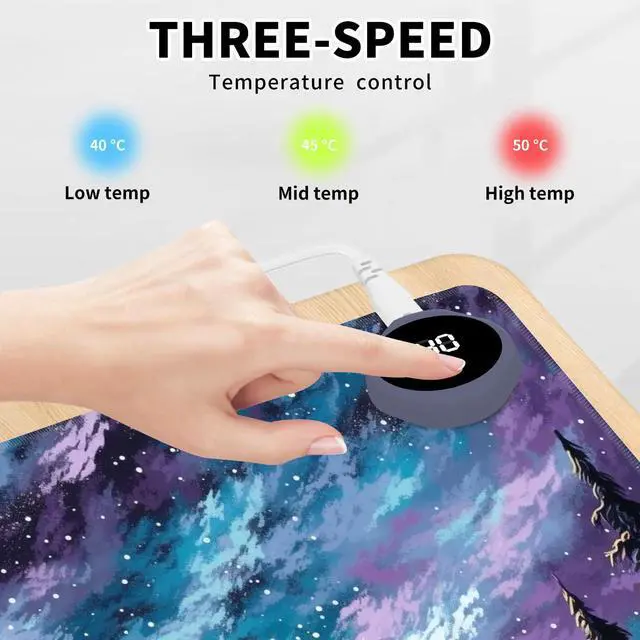 Alt view image 3 of 5 - Heated Mouse Pad Hand Warmer, Warm Desk Pad Mousepad Desk Mat with 3 Levels Heating and Auto Shut Down 23.6 x 14.2 inch PU Leather Warmer Keyboard Mat for Gaming Laptop Office Home, Art Forest Galaxy