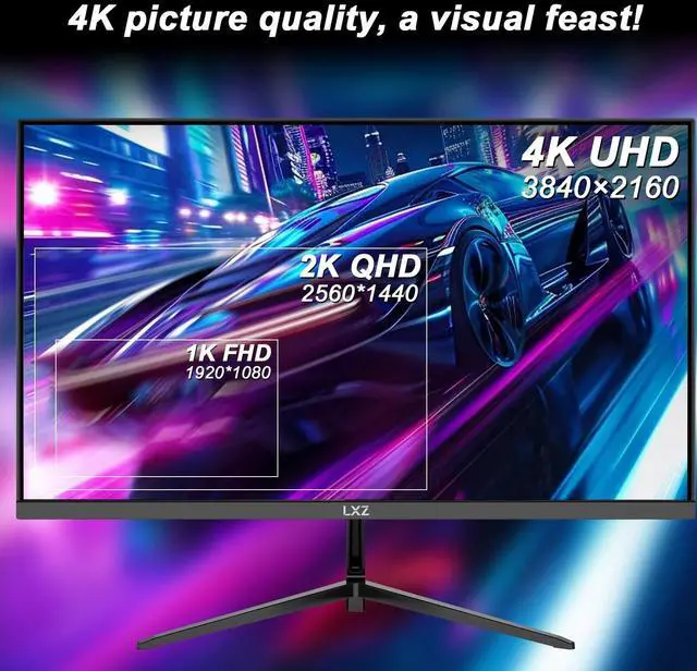 Alt view image 2 of 5 - LXZ 27 Inch 4K Monitor with Built-in Speaker, 60Hz UHD Gaming Monitor, Adaptive-Sync, VA Panel, 2X HDMI 2.0, 2X DP 1.4, VESA Mountable