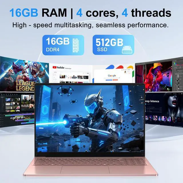 Alt view image 3 of 5 - CHIFUYOU Gaming Laptop, 2025 16 Inch Office 365 Laptop Computer, N150 Processor (4C/4T, Up to 3.6GHz),16GB RAM 512GB SSD, WiFi 5,BT4.2,16" FHD 1920x1200(16:10), Backlit Keyboard, Rose Gold