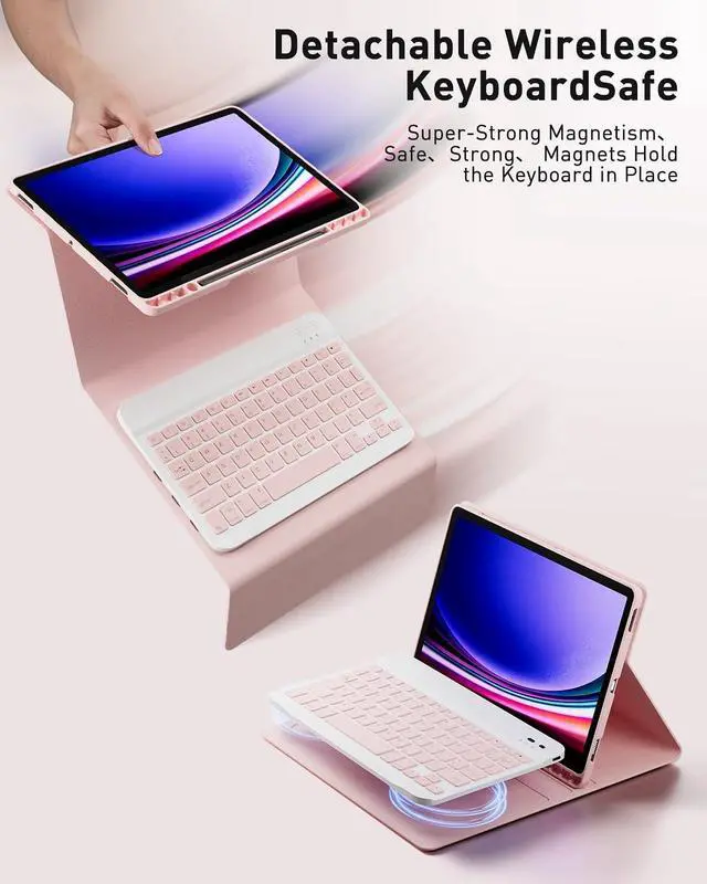 Alt view image 5 of 5 - TUNKARMOR Case Keyboard for Samsung Galaxy Tab A7 2020 10.4-inch SM-T500 SM-T505 SM-T505N Built-in Pencil Holder with Mouse - Pink