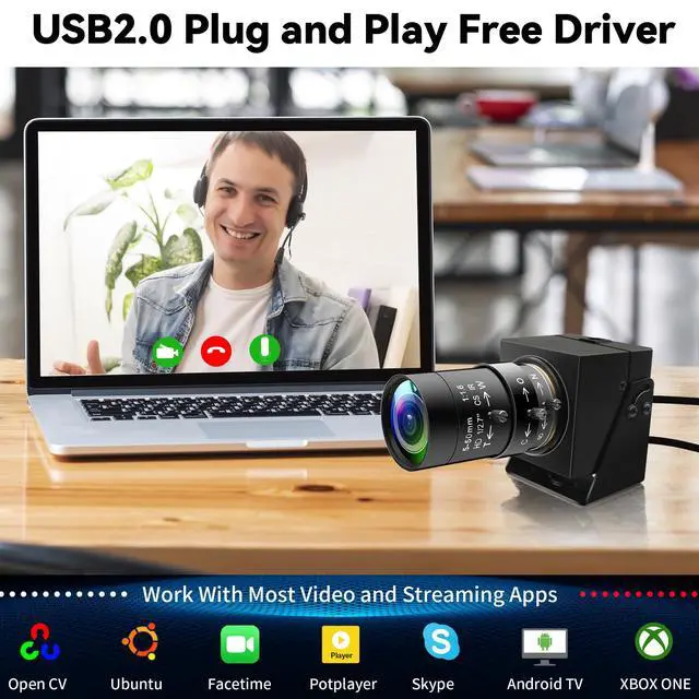 Alt view image 5 of 5 - IFWATER 5Megepixels USB Camera 1944P 30fps Color Industrial Telephoto Webcam with CS Mount 5-50mm 10X Manual Zoom Lens PC Computer Camera Plug and Play for Windows Linux Laptop OpenCV