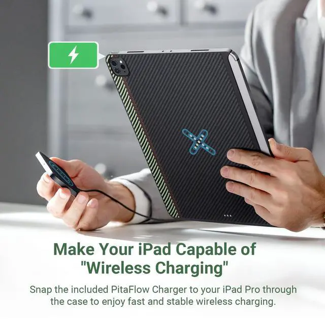 Alt view image 2 of 5 - PITAKA iPad Pro 11 Inch Case for iPad Pro 11 Inch 2022/2021, Magnetic Wireless-Like Charging, Magic Keyboard Compatible Case Support Apple Pencil 2 Charging, 1500D Aramid Fiber Made, Overture