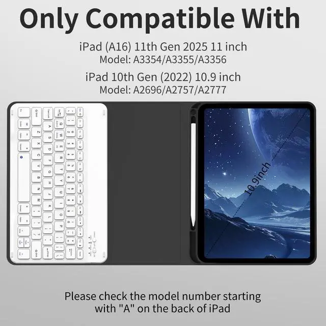 Alt view image 2 of 5 - JKSML for iPad 11/10th Generation Case with Keyboard 11-inch A16 2025 10th Gen 10.9 Inch 2022 Wireless Detachable Folio Keyboard Cover Thin & Light with Pencil Holder (Black)