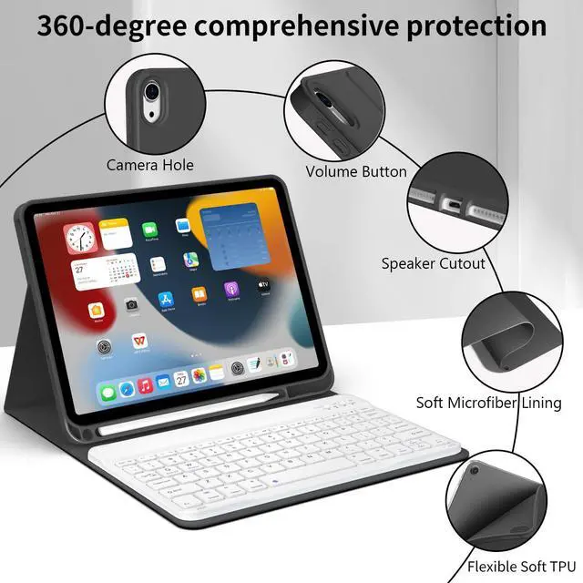 Alt view image 5 of 5 - JKSML for iPad 11/10th Generation Case with Keyboard 11-inch A16 2025 10th Gen 10.9 Inch 2022 Wireless Detachable Folio Keyboard Cover Thin & Light with Pencil Holder (Black)