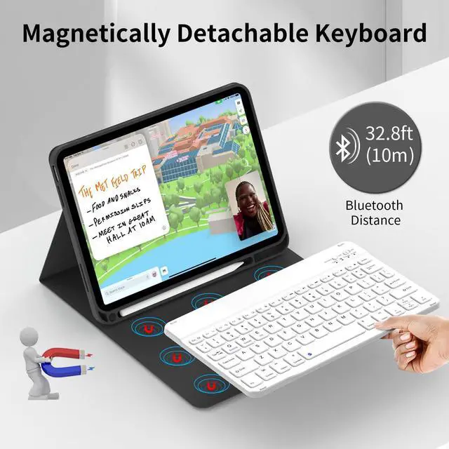 Alt view image 4 of 5 - JKSML for iPad 11/10th Generation Case with Keyboard 11-inch A16 2025 10th Gen 10.9 Inch 2022 Wireless Detachable Folio Keyboard Cover Thin & Light with Pencil Holder (Black)