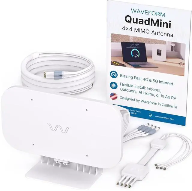 Main image of Waveform QuadMini: 4x4 MIMO Low-Profile Antenna Kit | External Antenna for 4G/5G Routers & Gateways | for T-Mobile Home Internet, Verizon, AT&T | 10 SMA Cable, U.FL Adapters, Window Entry