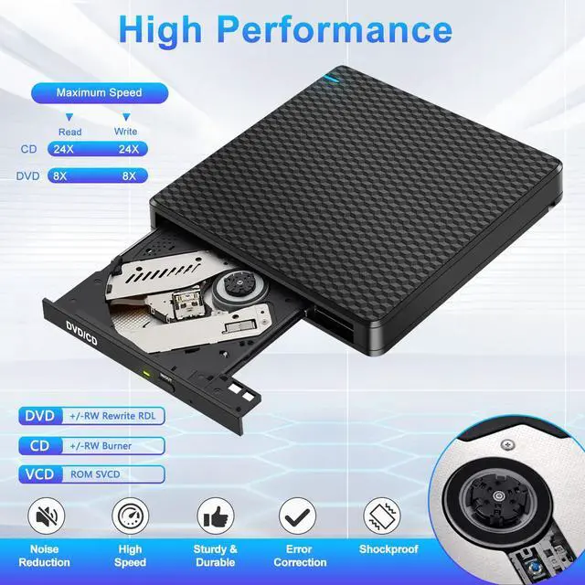 Alt view image 4 of 5 - Guamar External CD DVD Drive: USB-C CD Burner Portable DVD Player for Laptop PC MacBook Mac Windows 11/10 with SD/TF Slot/2 USB Ports Plug & Play (Black)