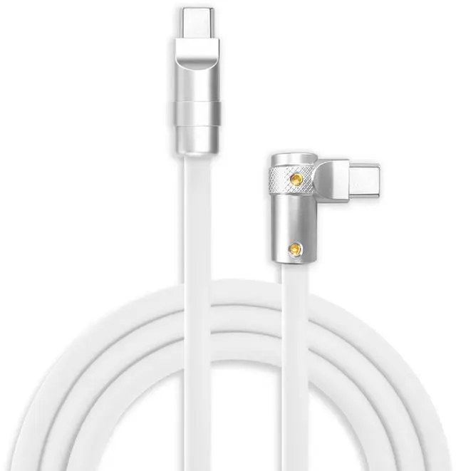 Main image of chubbycable FlexElbow 90 Degree 240W Fast Charging Cable Right Angle USB C Cable Silicone Charging Cord Compatible with iPhone 17-15 Series iPad, White, Type-C to Type-C, 6.6FT