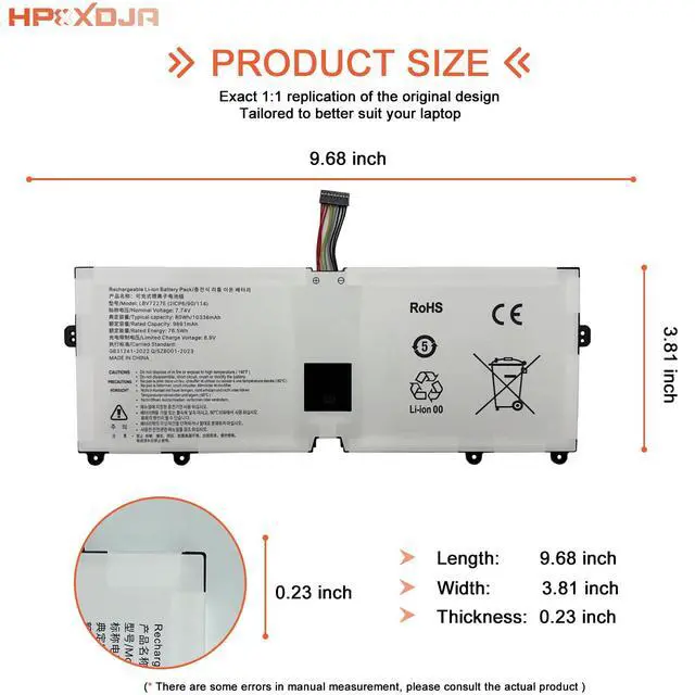 Alt view image 4 of 5 - HPXXDJA LBV7227E Laptop Battery Replacement for LG Gram 15Z90N 17Z90N Gram 16 2-in-1 16T90P 16Z90PC 16Z90PG 16ZD90P Series Notebook 2IC96/90/114 7.74V 80Wh 10336mAh