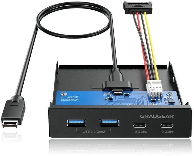 Main image of GRAUGEAR 3.5 Inch Front Panel Hub, 4 Ports Internal Metal USB Hub, 2X USB-C 10Gbps and 2X USB 3.2 Gen 2 Ports, USB3.2 Type-E Key-A 20-Pin Header & 15-Pin SATA Power Connector Required [G-MP02]