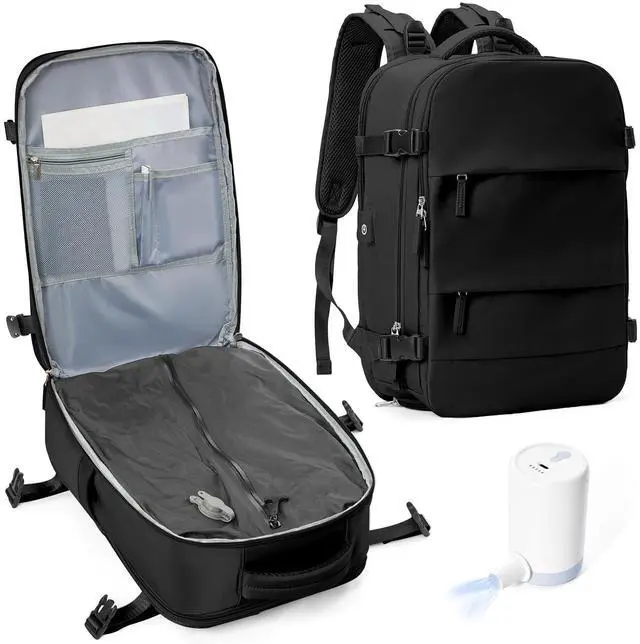 Main image of vivatote Vacuum Travel Backpack with Electric Vacpack Pump, Flight Approved Vacuum Backpacks Compression Travel Vacuum Bags Carry On Personal Item Suitcase Luggage for Men Women, Black