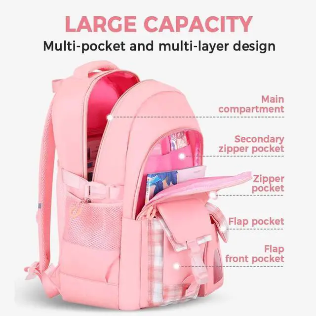 Alt view image 3 of 5 - Cute Backpack for Teen Girls Kids Kawaii Bookbag Elementary Middle School Student Back Packs Aesthetic Travel Daypack Ages 6-8 8-10 10-12 (Pink,S)