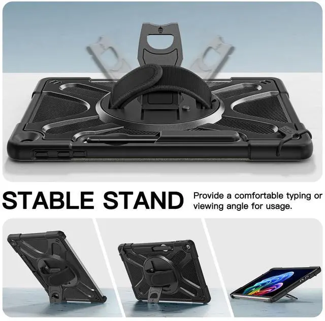 Alt view image 4 of 5 - Junfire Protective Case for Microsoft Surface Pro 12 (2025), Shockproof Surface Pro12 Case with 360°Rotating Stand/Hand Strap/Stylus Holder/Shoulder Belt, Compatible with Type Cover Keyboard-Black